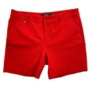 Lauren Ralph Lauren Womens Bi-Stretch Twill Flat Front Red High Rise Shorts sz 8